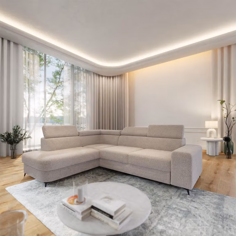 Divano angolare Masseno ALVORO L-S con funzione letto a L, divano con box letto, divano da salotto, divano, divano, divano letto, set di divani - beige, QUELLE 05