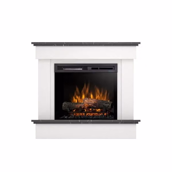 Camino Elettrico Riscaldante Autoportante con LED TORMES, Bianco Opaco e Marmo Nero, L: 100,5 cm, P: 89 cm, H: 33,5 cm – 2