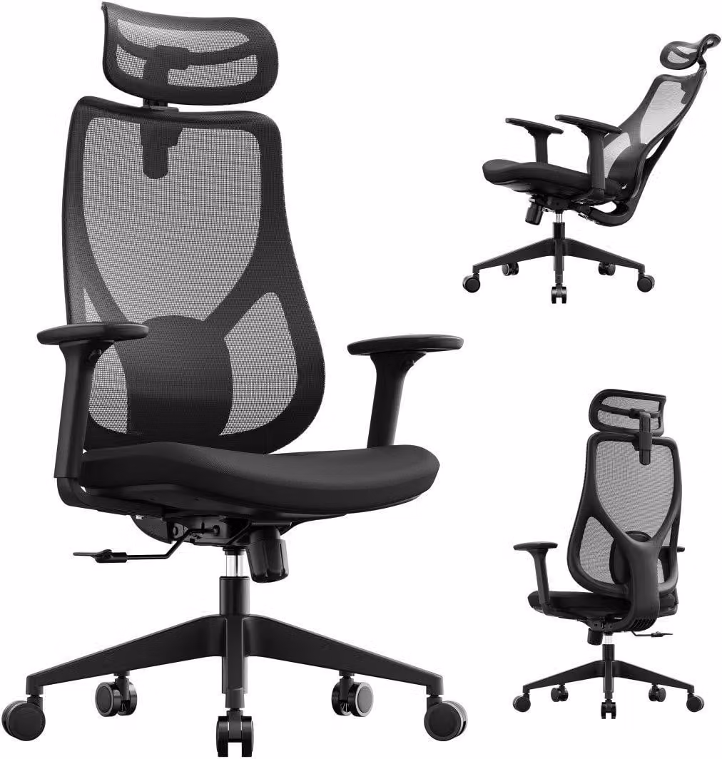 SENSE7 Moyo Sedia da ufficio ergonomica Sedia da scrivania Nera Braccioli 3D Schienale in rete Supporto lombare Poltrona direzionale Sedia per home office e PC 150 kg
