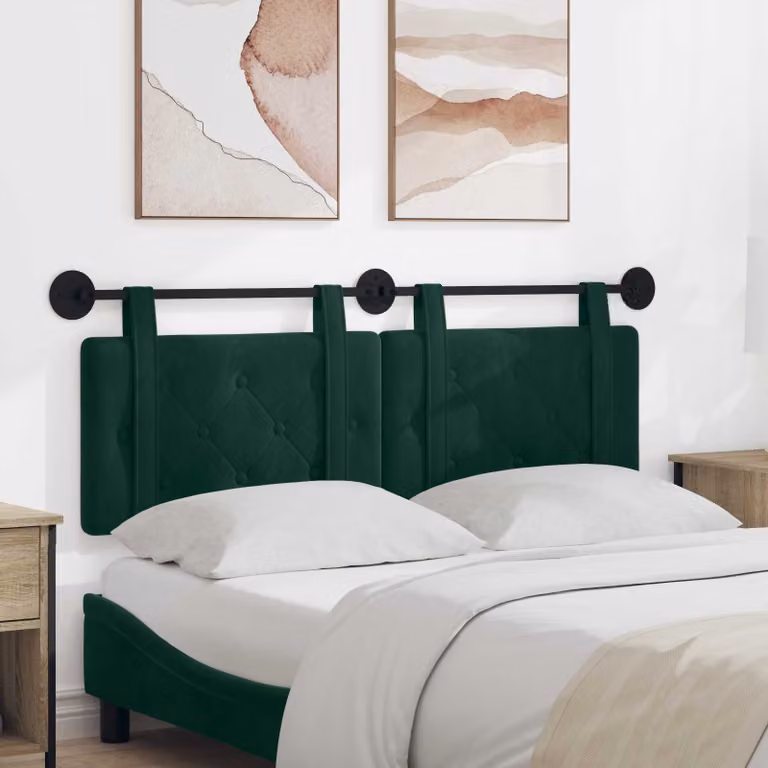 Testiera sospesa vidaXL in velluto verde scuro con pannello imbottito per camera da letto, L: 130 cm, H: 55 cm, P: 5 cm