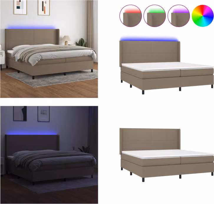 vidaXL Letto a molle con materasso e LED Taupe 200x200 cm in tessuto - Letto a molle - Boxspringbetten - Bett - Schlafzimmermöbel