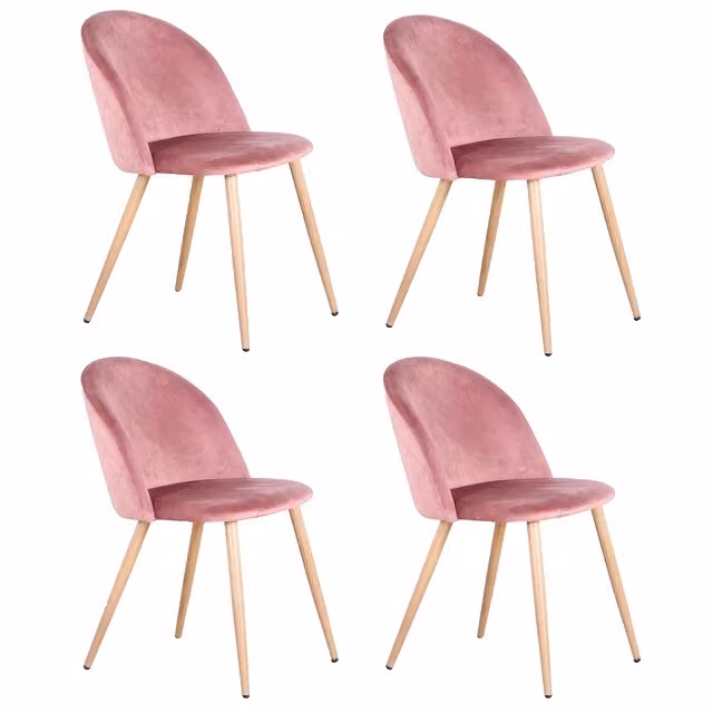 Sedie da pranzo, materiale in morbido velluto, piedini in metallo, rosa
