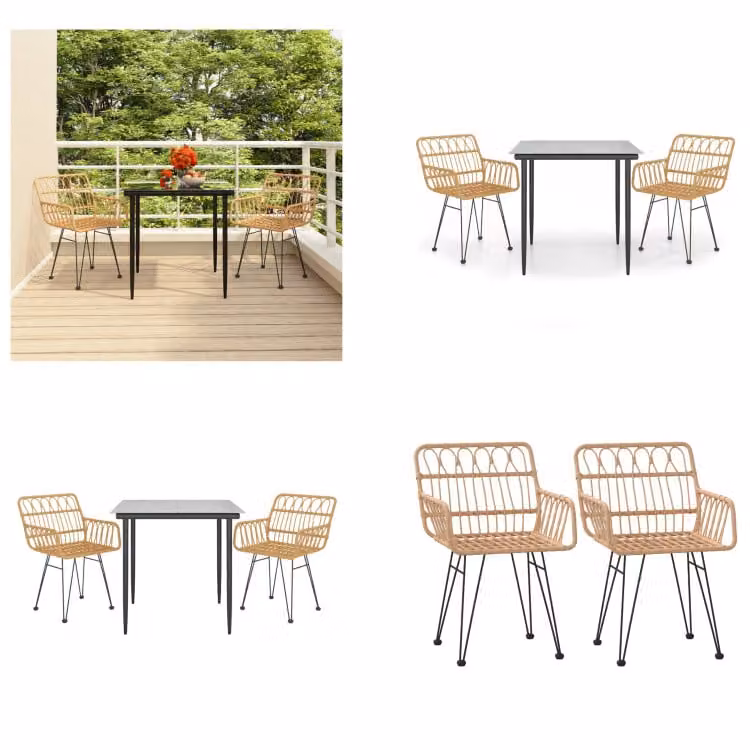 vidaXL Set da pranzo da giardino 3 pezzi in poly rattan - set da pranzo da giardino - set da pranzo da terrazza - set da pranzo da esterno