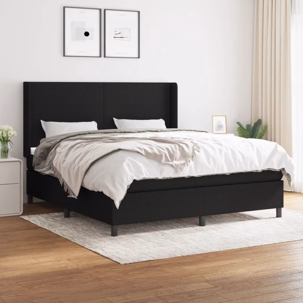 vidaXL Letto a molle con materasso nero 180x200 cm in tessuto - Letto a molle - Boxspringbetten - Bett - Schlafzimmermöbel