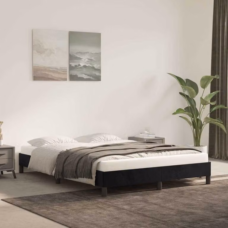 vidaXL Giroletto in Velluto Nero con Doghe in Legno L/P: 140 x 200 cm