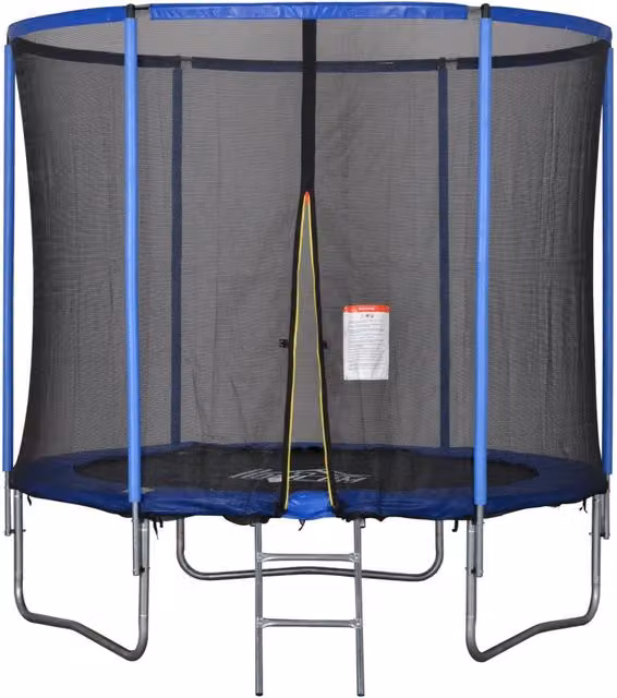 Trampolino Tappeto Elastico Ø244x240 cm con Rete e Bordo Imbottito Blu e Nero