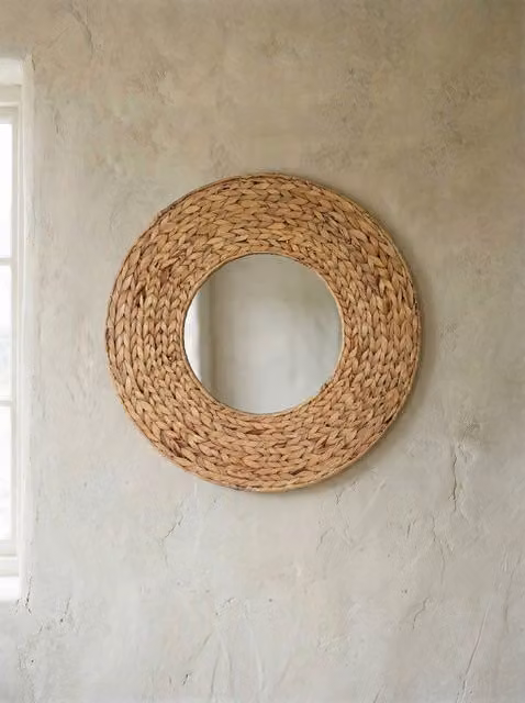 Specchio rotondo Nea in rattan color beige di Kenay Home, Diametro: 60 cm – 1
