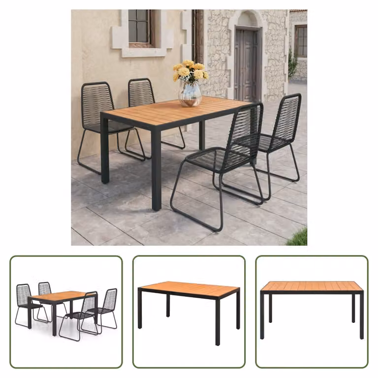 The Living Store Set da pranzo da giardino 5 pezzi in rattan PVC nero e marrone