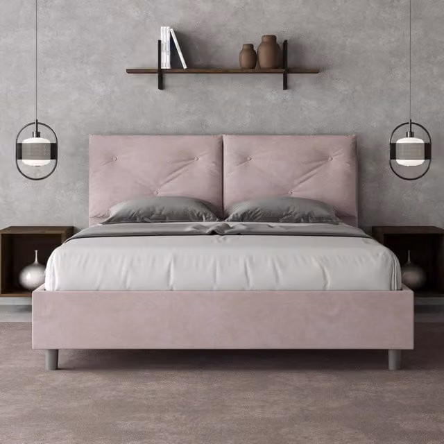 Letto matrimoniale alla francese Ityhome con contenitore in microfibra color glicine, L/P/H: 150 x 200 x 165 cm