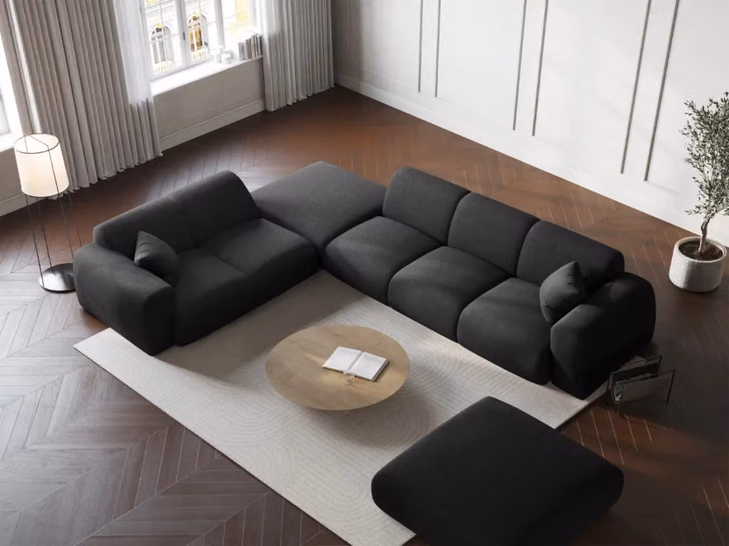 Divano angolare sinistro Nolio Cosmopolitan Design a 4 posti in ciniglia nero L/P/H: 315 x 220 x 148 cm – 2