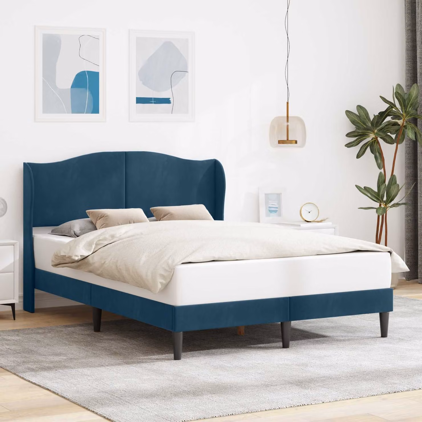 Struttura del letto con testiera vidaXL in velluto blu, L 140 x P 200 cm