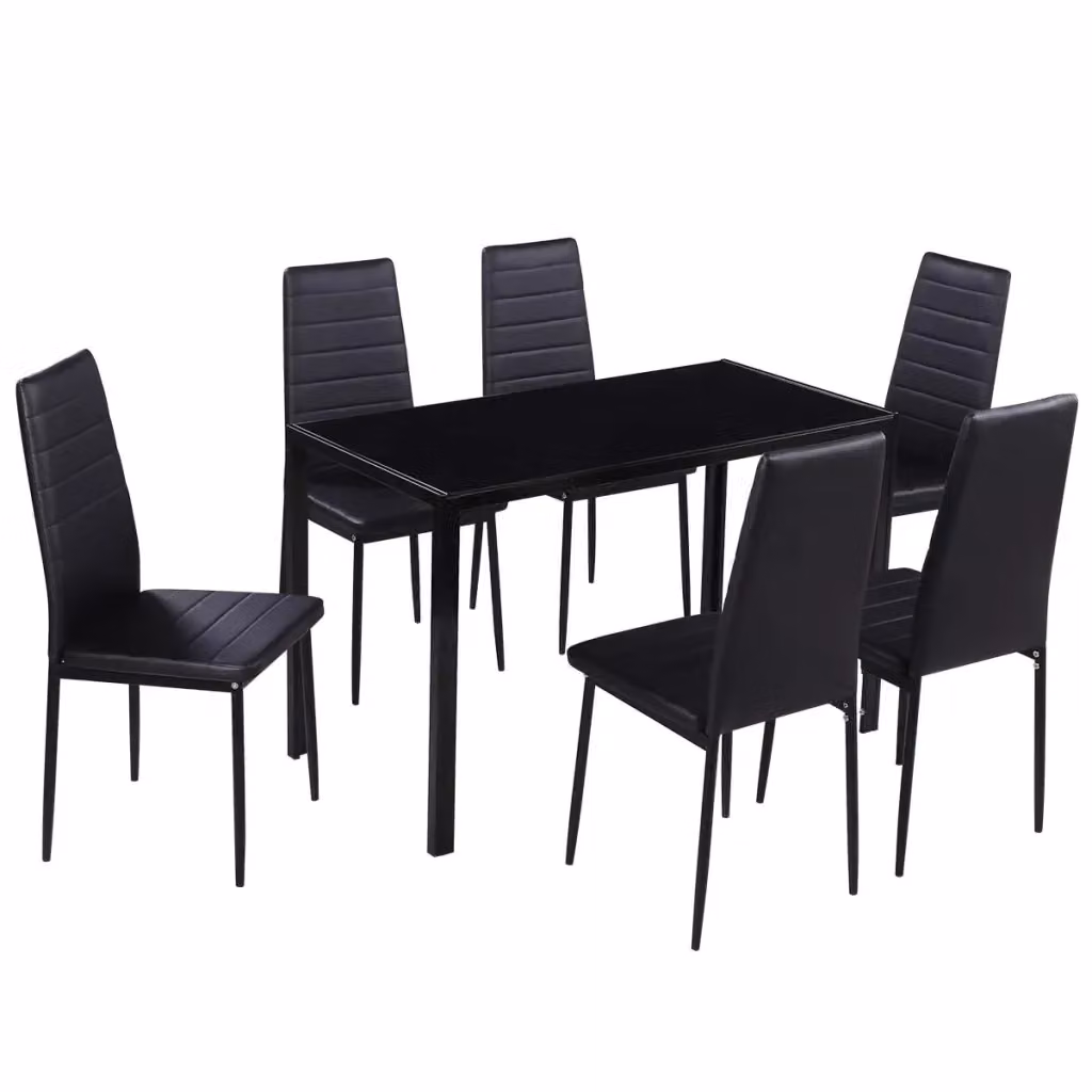 Set da pranzo moderno vidaXL composto da tavolo rettangolare in vetro e 7 sedie, colore nero, finitura lucida – 2