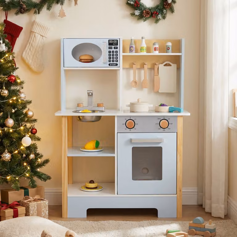 Cucina giocattolo in legno Costway con lavello e accessori, colore blu