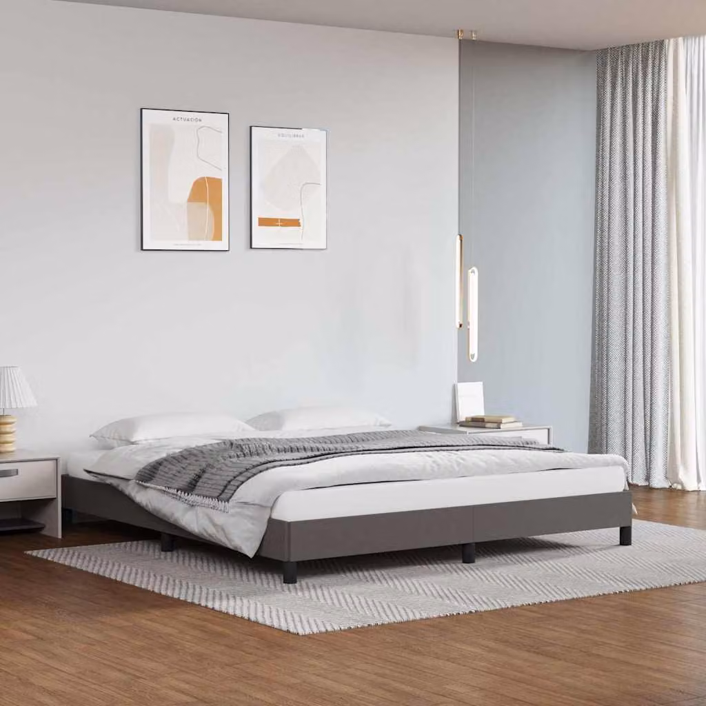 Giroletto vidaXL in similpelle grigio con doghe in legno L/P: 160 x 200 cm