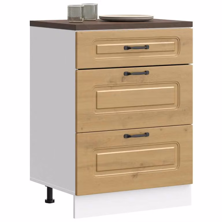 Base da cucina moderna vidaXL Kalmar in legno marrone con ante e cassetti L/P/H: 60 x 46 x 81,5 cm