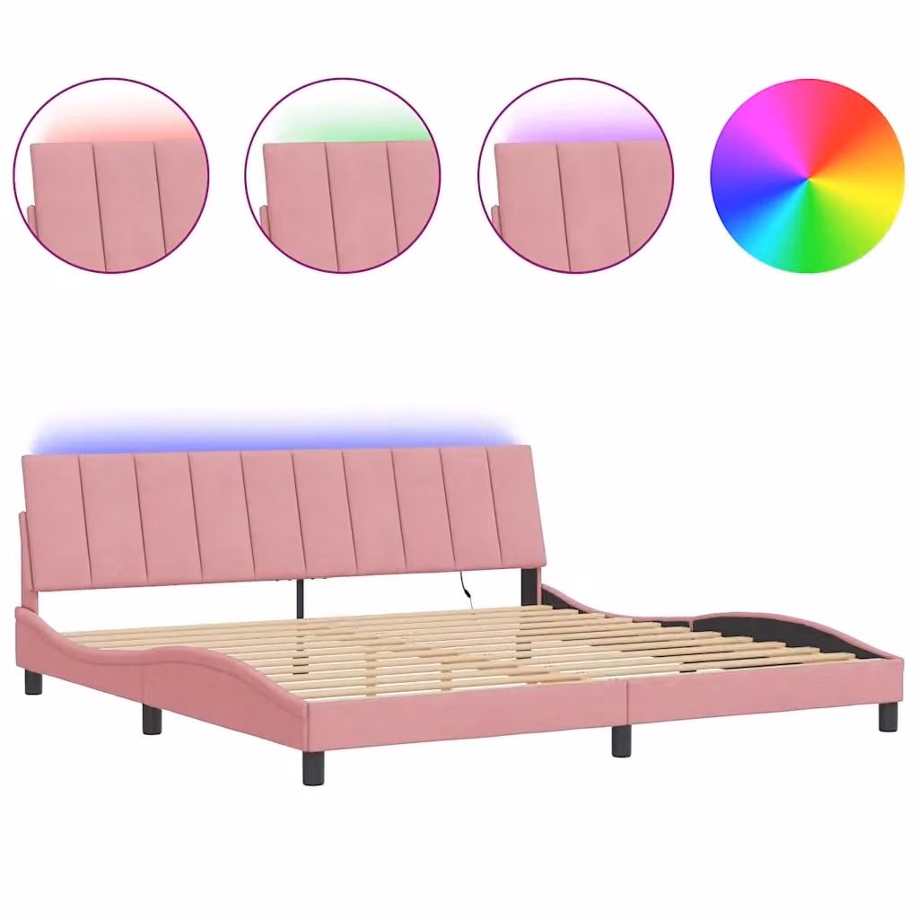 vidaXL Giroletto Hanko in Velluto Rosa con LED e Porte USB, L 200 x P 200 cm – 2