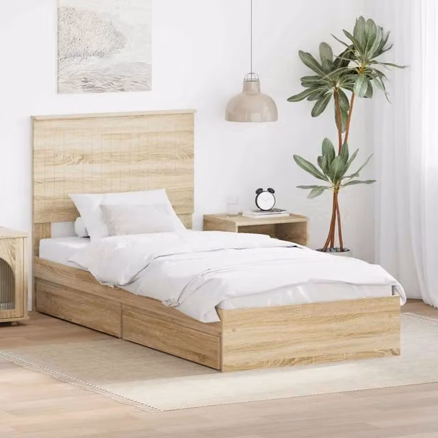 Letto con Contenitore con testiera-Struttura Letto con contenitore Rovere Sonoma 90 x 190 cm 157398