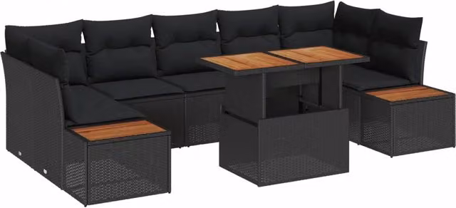 Set Divano da Giardino 8 pz Nero e Marrone 3350045