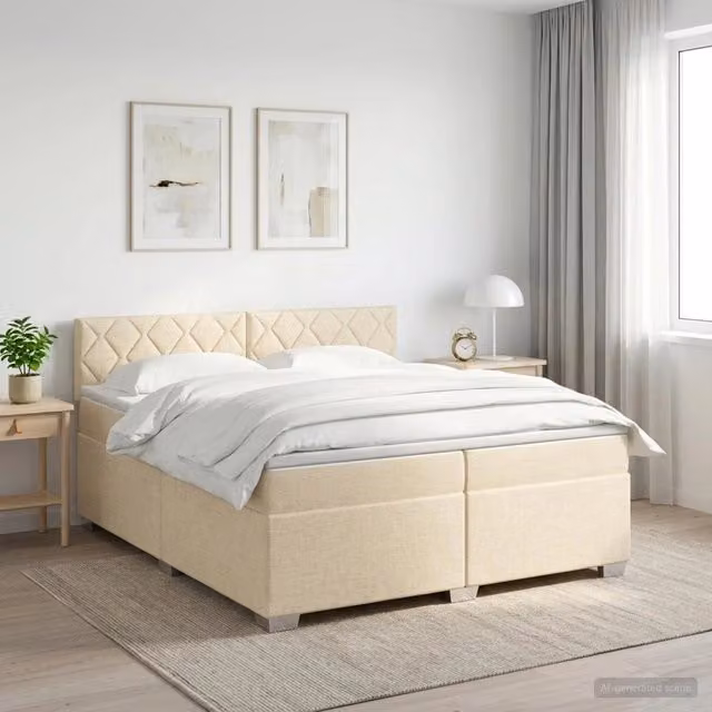 Letto box spring con materasso ibrido vidaXL in tessuto beige e bianco L/P: 200 x 200 cm – 1