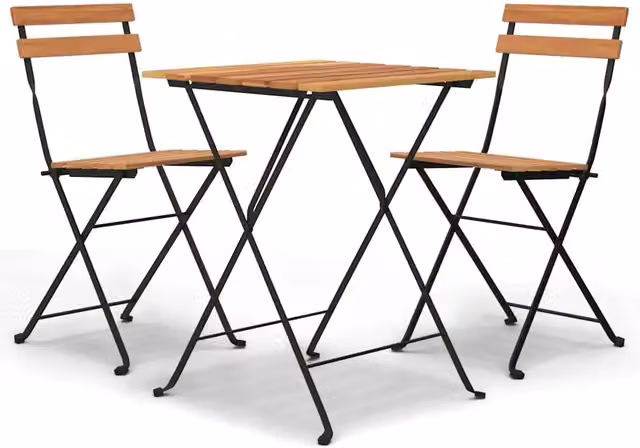Set Bistr¨° Pieghevole 3 pz | Set Salotto da Giardino in Legno Massello di Teak e Acciaio