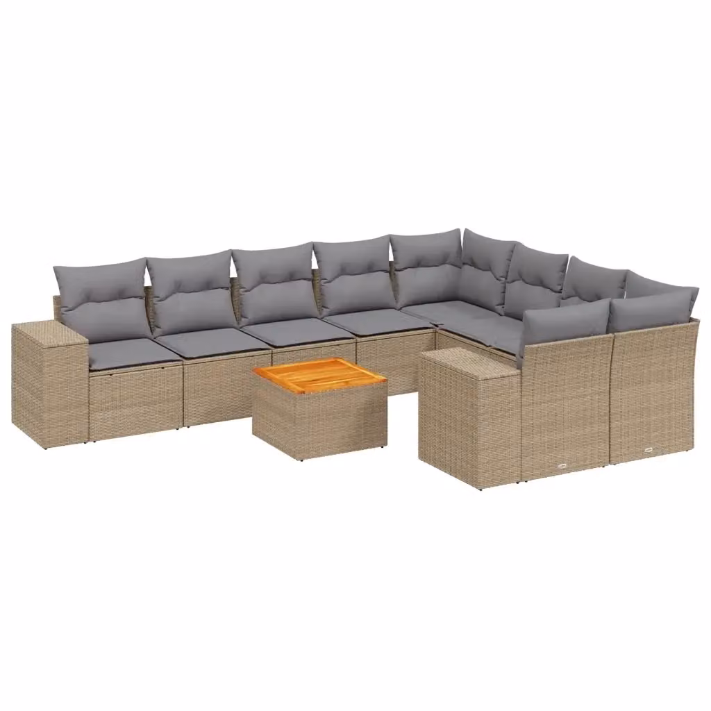 vidaXL Set Divano da Giardino 10 pz Moderno con Cuscini Beige e Tavolino, Struttura in Acciaio e Polyrattan per Terrazza e Giardino – 2