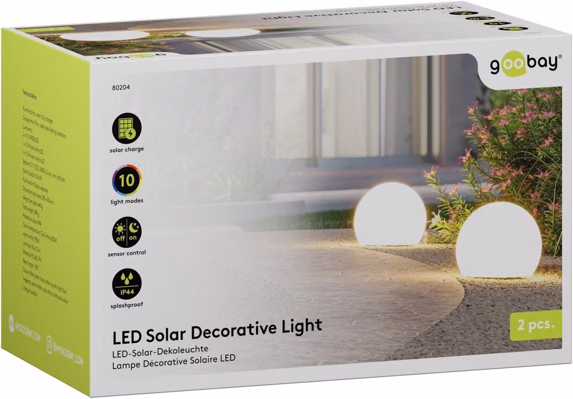 Set di 2 luci solari a LED per esterno, forma a sfera, 20 cm, taglia M, RGBW