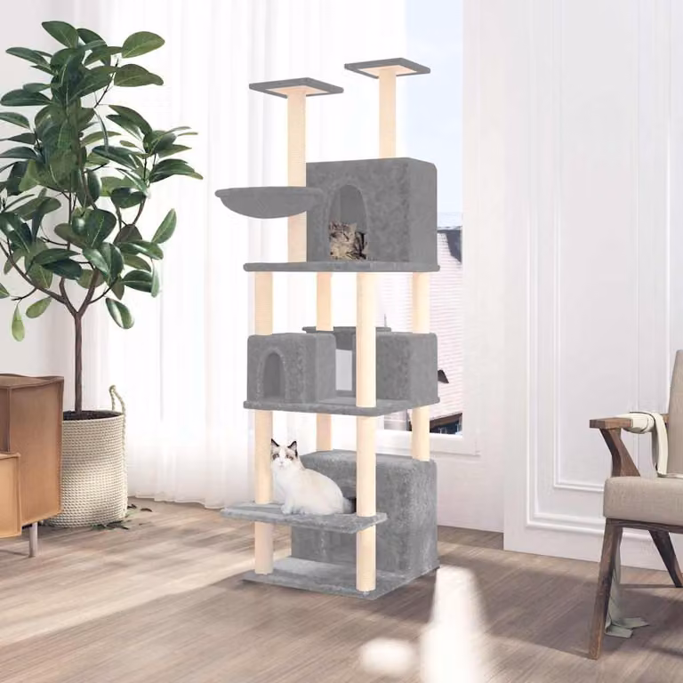 vidaXL Albero per Gatti con Amaca e Tiragraffi in Sisal Grigio Altezza: 180 cm