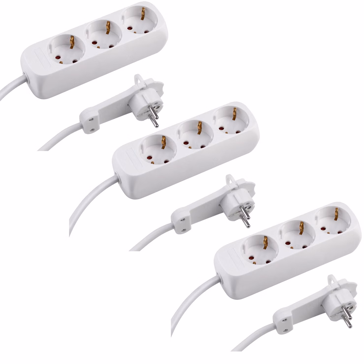 Multipresa Meister a 3 prese, set da 3, spina ultrapiatta, cavo da 1,4 m, bianco