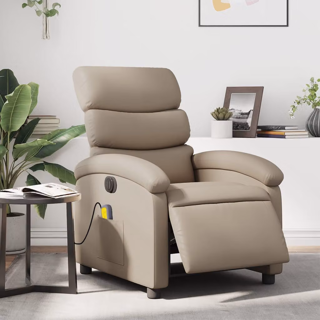 Poltrona Reclinabile Elettrica con Massaggio vidaXL in Similpelle Beige e Marrone – 1