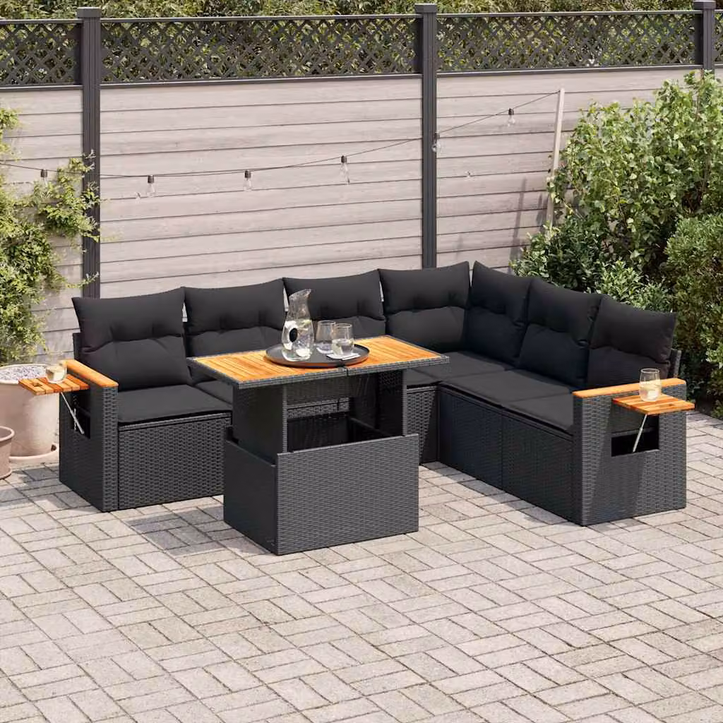 Maison Exclusive - Set Divani da Giardino con Cuscini 7pz Nero Polyrattan Acacia