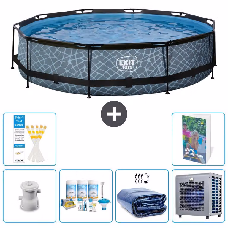 Piscina a sfioro "Exit Pool Rund" - Design effetto pietra - 360x76 cm - 5 pezzi - Modello S302