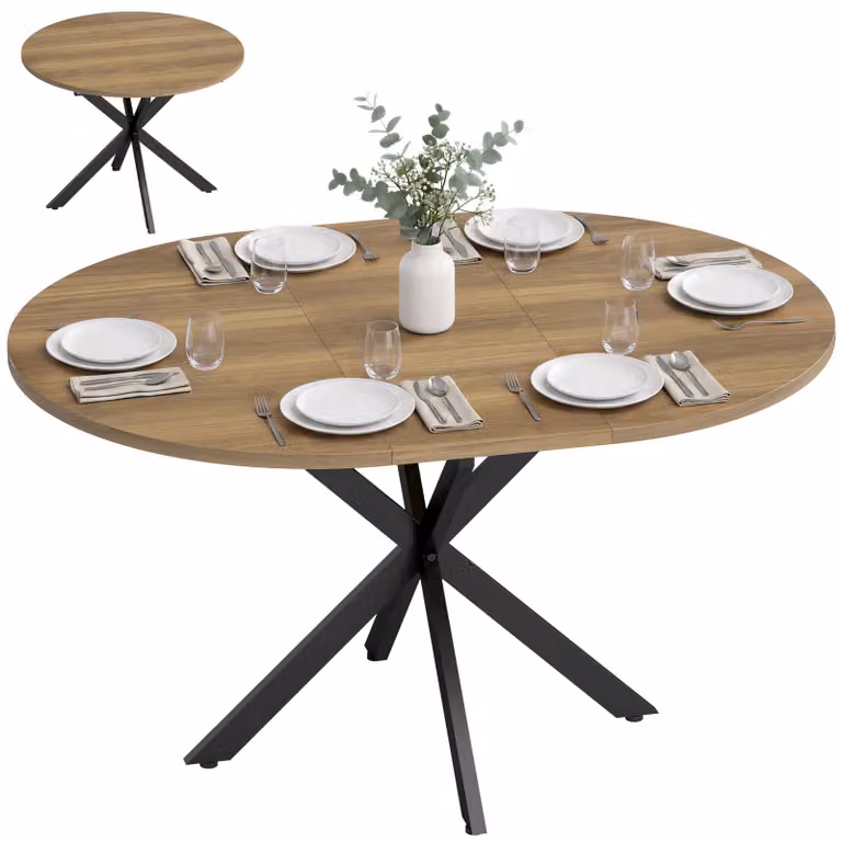 Tavolo da pranzo allungabile - Forma: ovale/rotonda - Dimensioni: 100/135 x 100 cm - Posti: 4-6 persone - Gambe dritte - Struttura in metallo - Colore: marrone
