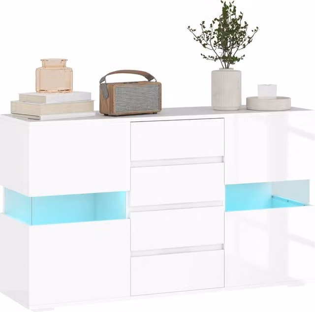 Credenza Moderna con LED ¨C zephmum ¨C Bianco, MDF, 120x34x70 cm