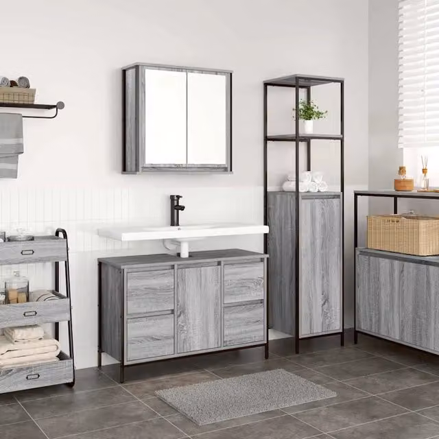 Set di mobili per il bagno 2 pz Grigio Sonoma e Nero 3328377