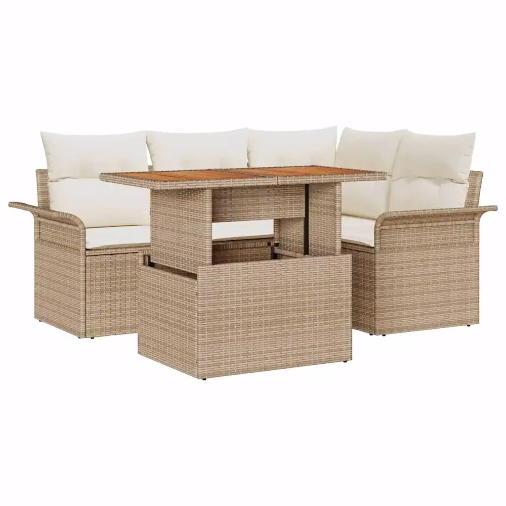 Set Divano da Giardino Moderno vidaXL in Polyrattan Beige, 5 Pezzi – 2