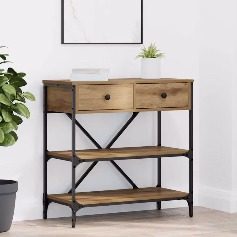 vidaXL Tavolo consolle moderno in legno e metallo marrone L/P/H: 75 x 34,5 x 75 cm