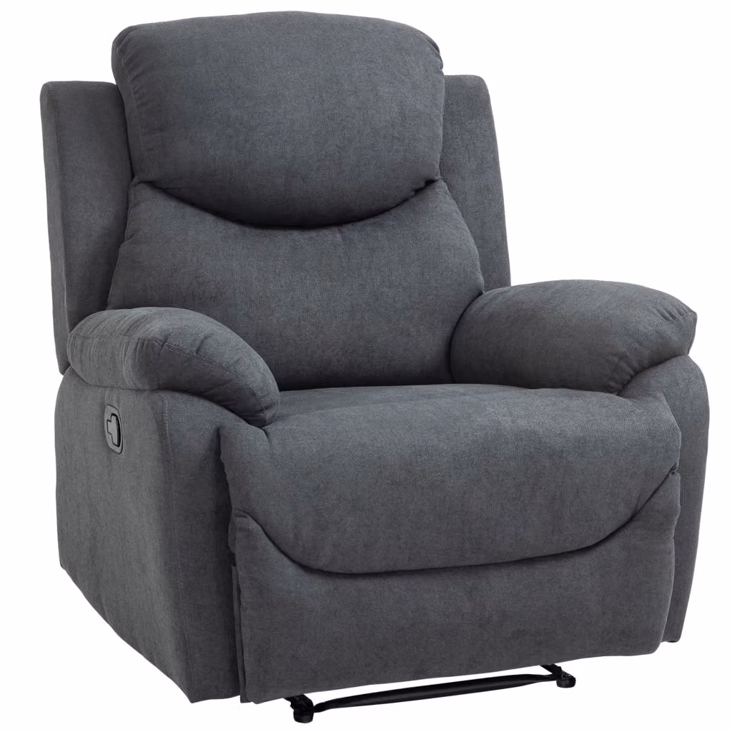 Poltrona relax reclinabile WISHDOR in tessuto grigio con braccioli per soggiorno e ufficio, L: 93 cm, P: 102 cm, H: 88 cm – 2