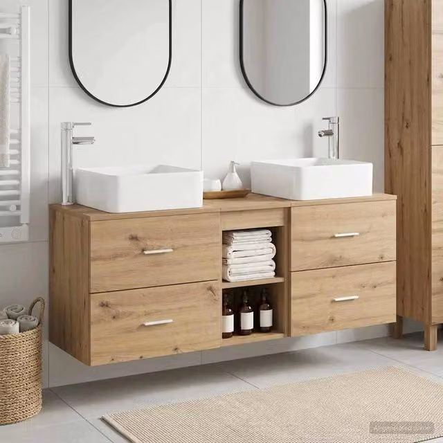 Set di Armadi da Bagno 3 pz Rovere Artigianale 129 x 41 x 80 cm 3405826