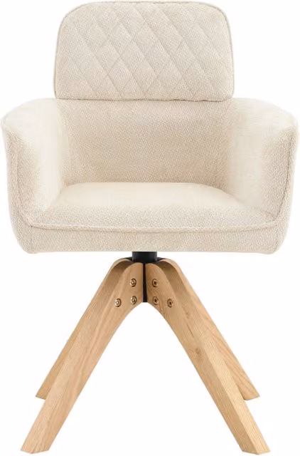Set di 2 sedie da pranzo girevoli a 360° in tessuto crema e gambe in legno