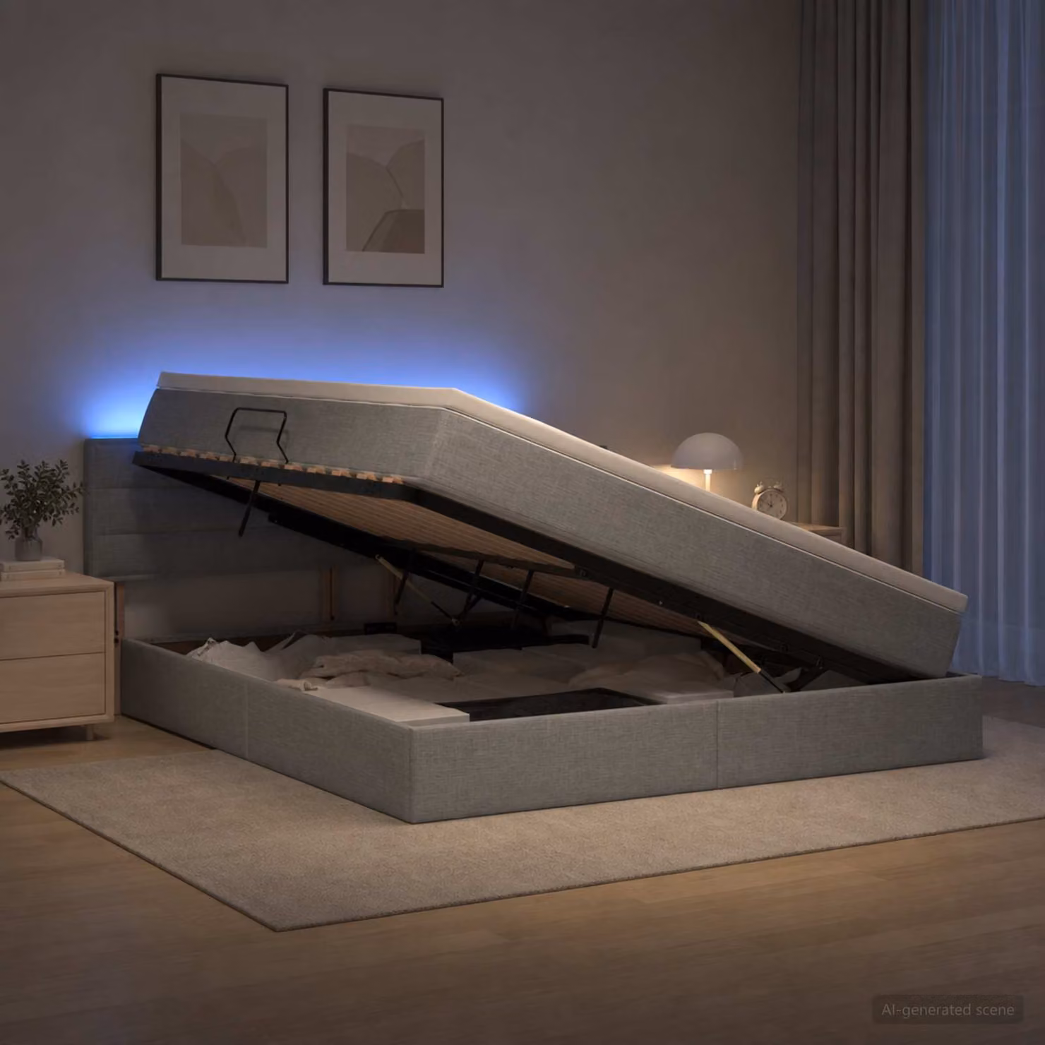 Letto con contenitore e materasso a molle vidaXL, colore Grigio, L/P/H: 140 x 200 x 88 cm con illuminazione LED sottostante