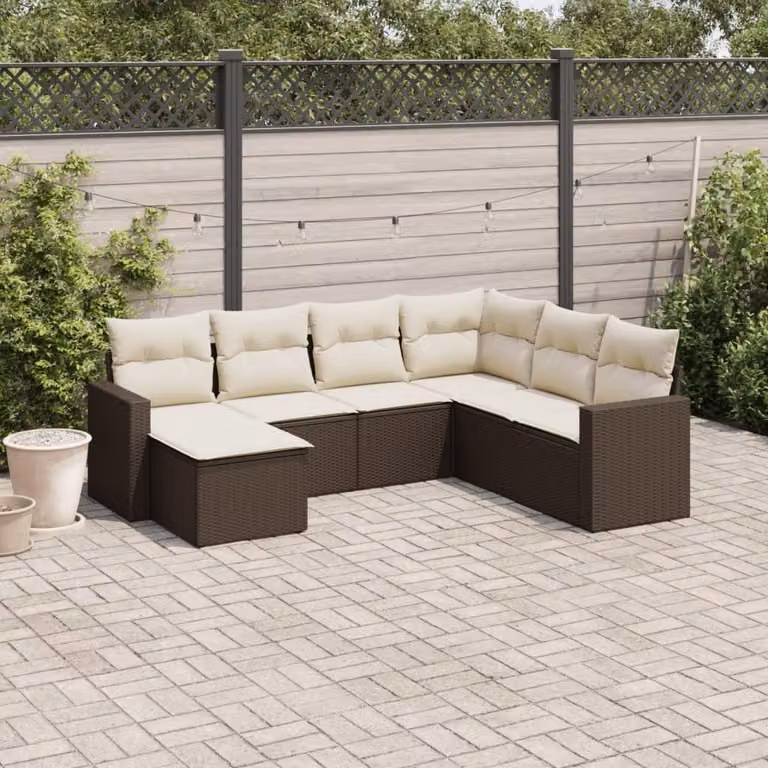 Maison Exclusive - Set Divani da Giardino 7 pz con Cuscini Marrone in Polyrattan
