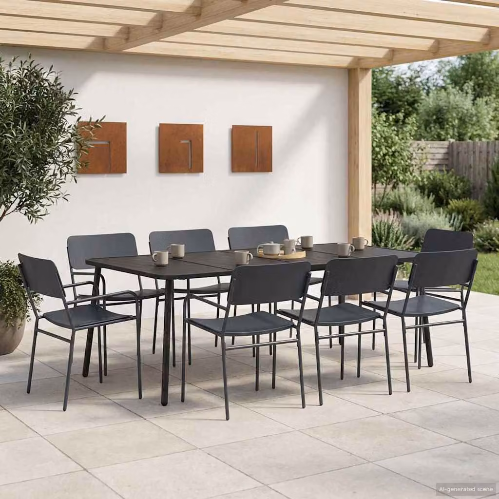 Set da pranzo moderno vidaXL in acciaio antracite per giardino e terrazza, 9 pezzi