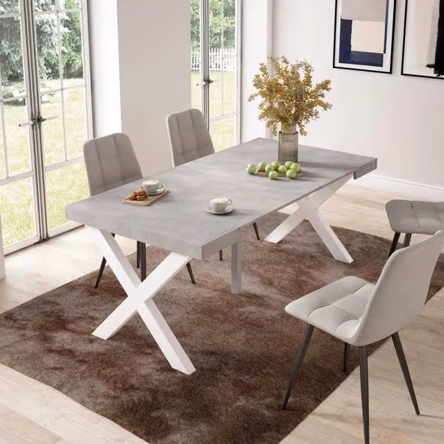 Consolle allungabile, 58 fino 180x90x73cm, Per 8 persone, Gambe in legno, grigio cemento RF2770