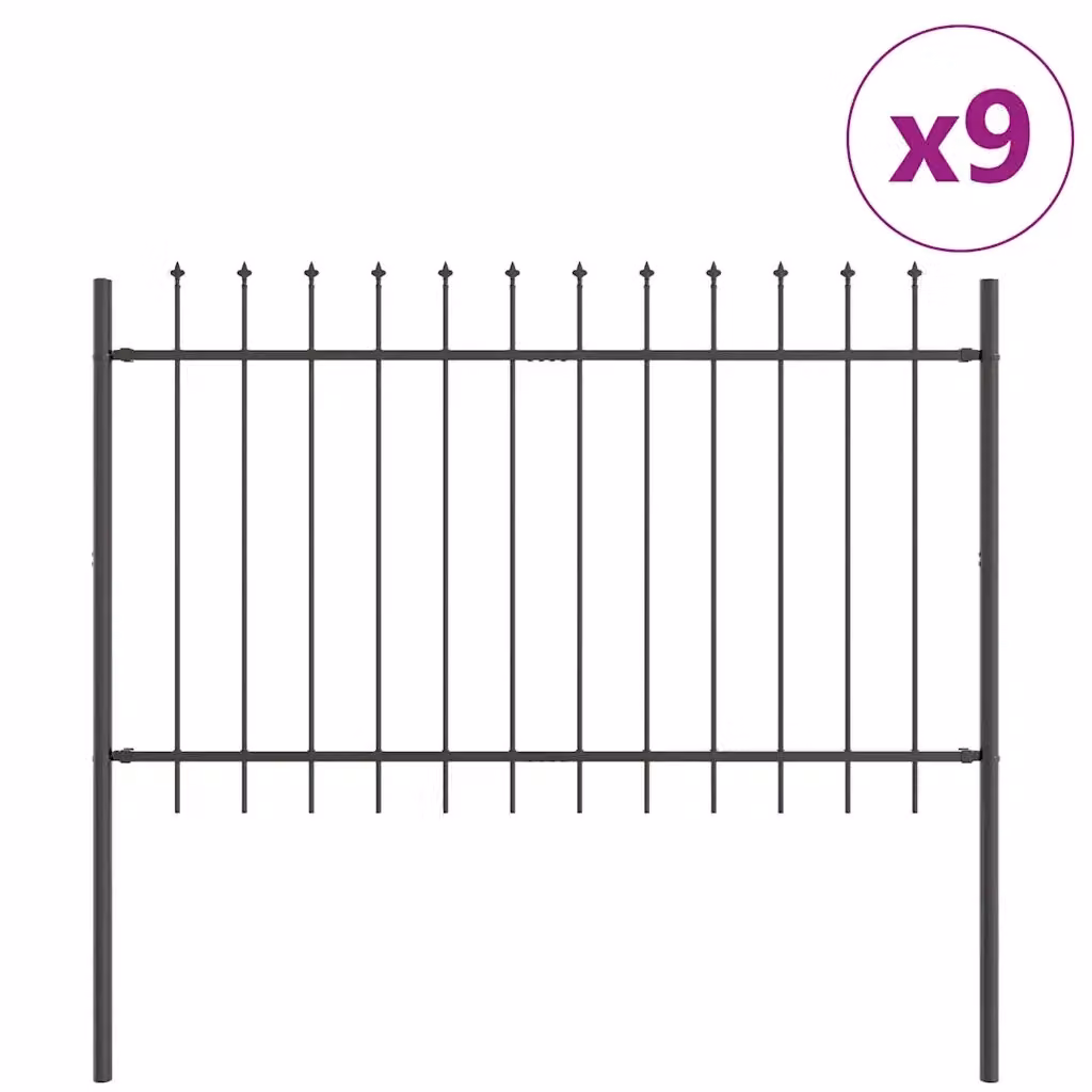 Set di 9 recinzioni per giardino vidaXL in acciaio verniciato a polvere grigio, L: 15,3 m x H: 1,2 m – 2