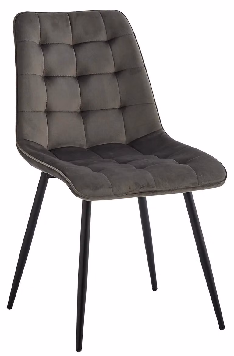 Sedia imbottita da sala da pranzo - Sedia da cucina moderna - Gambe in metallo - Comoda imbottitura - Senza braccioli - Da montare - Grigio scuro