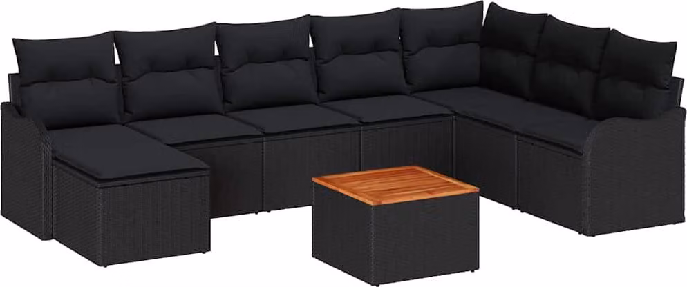 Set Divano da Giardino con archiviazione 9 pcs Nero polyrattan