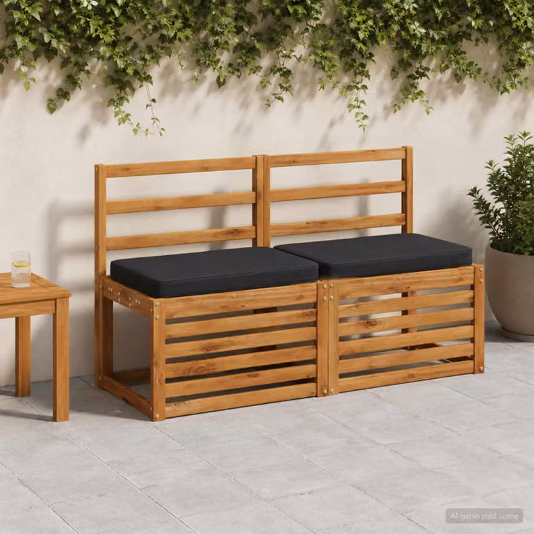 Set di 2 cuscini per panchina vidaXL VUGHT in poliestere nero con rivestimento rimovibile e resistente ai raggi UV