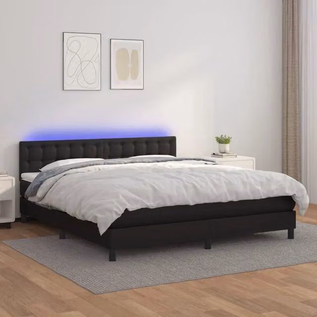 Letto a molle con materasso vidaXL in similpelle nero con illuminazione LED e porta USB L/P: 160 x 200 cm