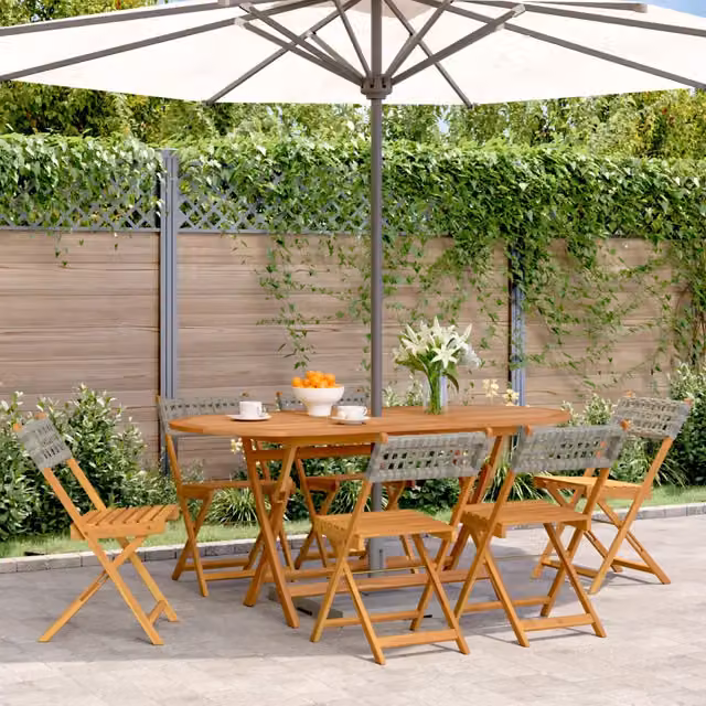 Sedie Pieghevoli 6pz Grigie Polyrattan Legno Massello 3214596