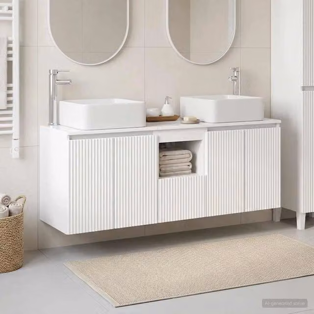 Set di Armadi da Bagno 3 pz Bianco Lucido 135 x 35 x 80 cm 3405661